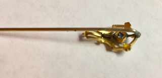 Vintage 10K Gold Stickpin Clip with Sapphire 5