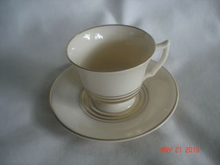Vtg.  Nimbus Gold Old Ivory Syracuse China Demitasse Footed Cup & Saucer Usa