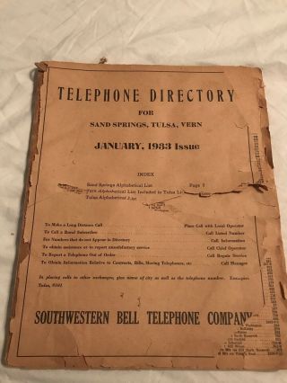 Vintage 1933 Sand Springs Tulsa Oklahoma Telephone Directory Phone Book Ads