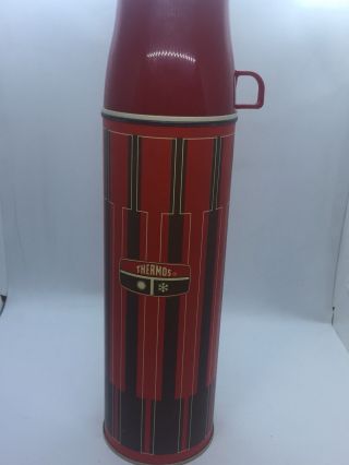 Vintage Thermos King Seely Vacuum Bottle,  Red & Brown Stripe,  1971 2410