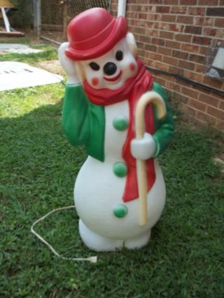 Vintage Christmas Snowman Tipping Hat Blow Molded Outdoor Decor Lighted