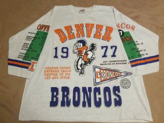 Vintage Denver Broncos Long Gone Nfl All Over Print T Shirt Size Xl 90s