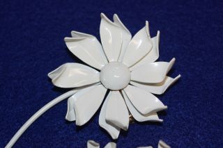 Vintage White Enamel Flower Brooch Pin and Clip Earrings Set 2