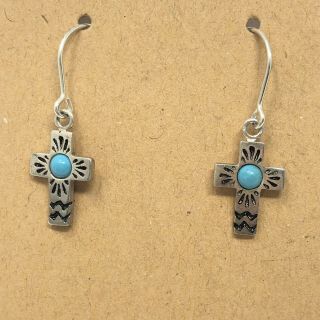 Vtg Tiny Turquoise Hand Stamped Earrings Sterling Silver Signed Navajo Nm Estate