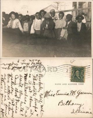 Black Rppc Group Of Young Boys Laughing Real Photo Post Card 1c Stamp Vintage
