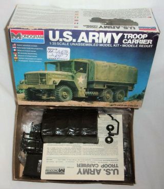 Vintage (c) 1982 Monogram 1:35 Scale Us Army Troop Carrier Model Kit W/ Box 6400&
