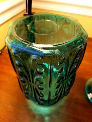 Vintage L.  E.  Smith Atterbury Aqua BLUE Glass LARGE Lidded CANISTER 4