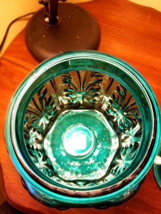 Vintage L.  E.  Smith Atterbury Aqua BLUE Glass LARGE Lidded CANISTER 5