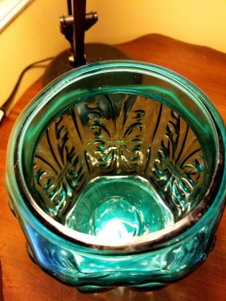 Vintage L.  E.  Smith Atterbury Aqua BLUE Glass LARGE Lidded CANISTER 6