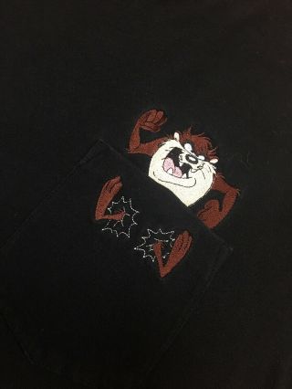 Vintage Warner Brothers Mens Taz Embroidered Pocket T Shirt Sz M Looney Tunes 5
