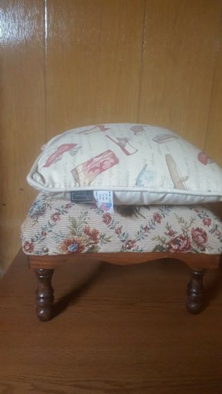 Vintage Needlepoint Footstool With Throw Pillow
