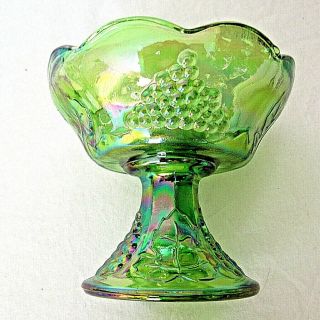 Vintage Green Carnival Glass Taper Candle Holders Grapes Iridescent Set of 2 3