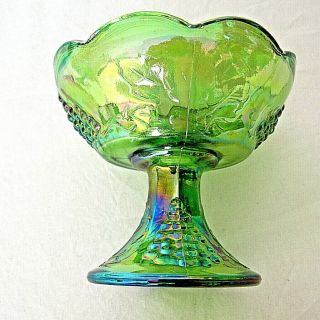 Vintage Green Carnival Glass Taper Candle Holders Grapes Iridescent Set of 2 4