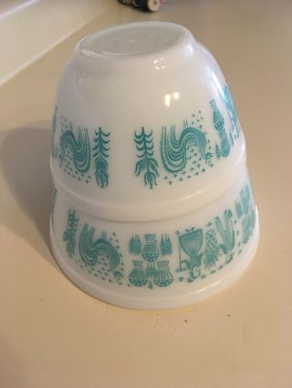 2 Vintage Pyrex Turquoise Amish Butterprint Mixing Nesting Bowls 402 And 401