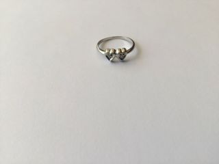 Vintage 10kt White Gold & Real Diamond Heart Promise Ring,  Sz 5