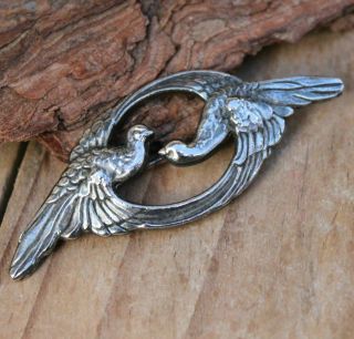 Vintage Brooch Pin Costume Silver Birds Art Nouveau Style Jewelry Jewellery