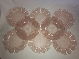 8 Vintage Cherry Blossom Dinner Plates Jeannette Pink Depression Glass