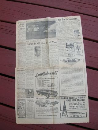 Vintage News Paper Endless Summer Movie Surfing Surfboard Bruce Brown 1964 La