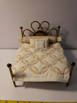 Dollhouse Miniature Artisan Vintage Signed " Tg " Gorgeous Brass Bed