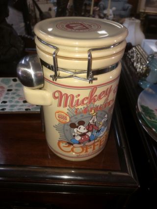 Vintage Walt Disney Parks Mickey Mouse Coffee Jar W/ Lid 8 " Tall 6 " Wide 5 Lbs