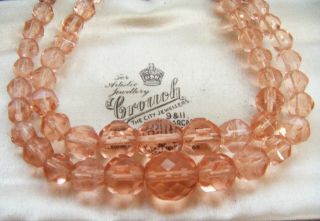 Vintage Jewellery Art Deco Double Strand Champagne Pink Crystal Necklace