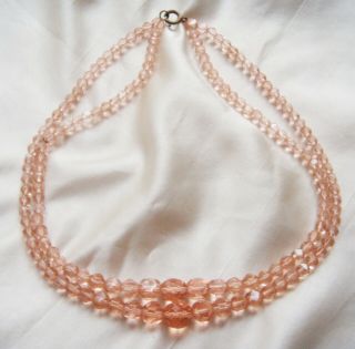 VINTAGE JEWELLERY Art Deco Double Strand Champagne Pink Crystal NECKLACE 2
