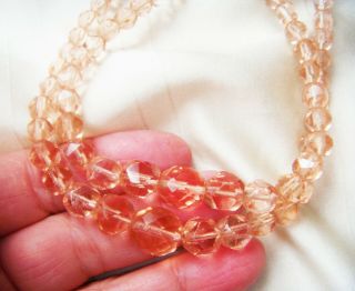 VINTAGE JEWELLERY Art Deco Double Strand Champagne Pink Crystal NECKLACE 3