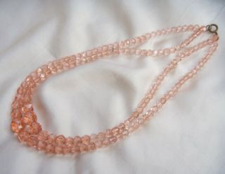 VINTAGE JEWELLERY Art Deco Double Strand Champagne Pink Crystal NECKLACE 4