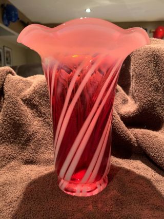 Vintage Fenton Cranberry Swirl Vase