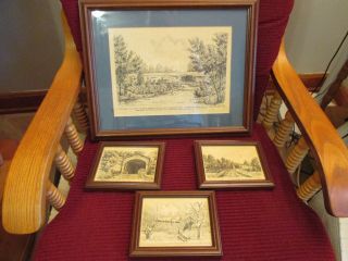 Vintage Set Of Four Indiana Covered Bridge Art Prints