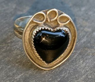 Vintage Mexico 925 Sterling Silver Onyx Heart Gemstone Ring Size 8