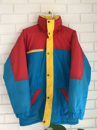 Vintage Huski Ski Snow Jacket Retro Blue Yellow Red Size M Waterproof Coat Wind