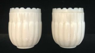 2 Vintage Rib White Milk Glass Bird Cage Feeder Seed Water Cups,  Marked O L & Co
