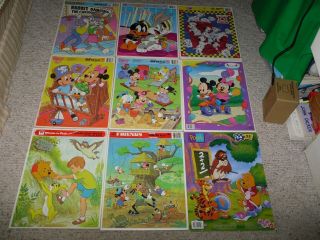 Vtg Whitman Golden Tray Puzzles,  14 " X11 " - Disney Mickey Pooh Looney Tunes Bugs