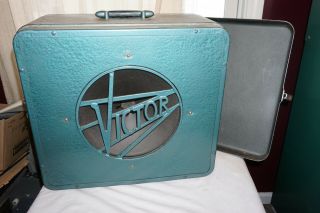 7intage Victor Speaker Aqua Blue Metal Case For Projector Guitar Amp Radio Retro