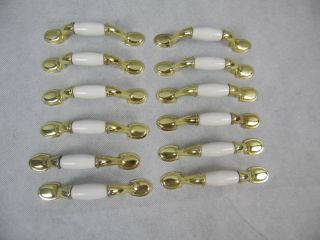 12 Vintage White Brass And Ceramic Pull Handle 5 " Kitchen Bathroom Cabinets