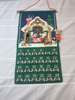 Vtg 1987 Avon Advent Calendar Countdown To Christmas W/mouse Fabric Santa Claus