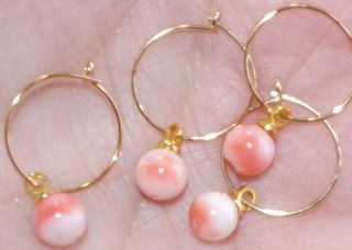 Vintage 14k Gold Filled 13 Mm Small Angel Skin Coral Ball Drop Hoop Earrings