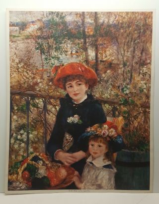 Vintage Lithograph Art Print On The Terrace Large Pierre Auguste Renoir
