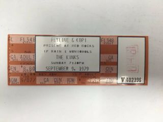 1979 The Kinks Concert Ticket Full Intact Red Rocks Morrison Colorado Vintage