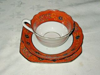 A Vintage Japanese Fine China Hand Painted Floral Cup,  Saucer & Plate Trio