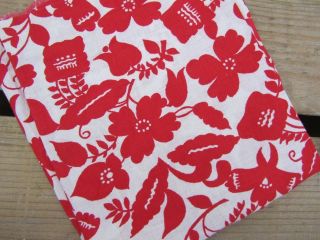 Vintage Feedsack Fabric - Red White Floral Pattern Quilting Sewing Crafts
