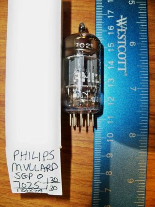 Strong PHILIPS by Mullard Short Gray Plate O Getter 7025 / 12AX7A Tube 2