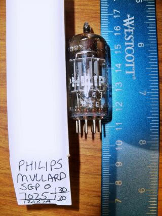 Strong PHILIPS by Mullard Short Gray Plate O Getter 7025 / 12AX7A Tube 3