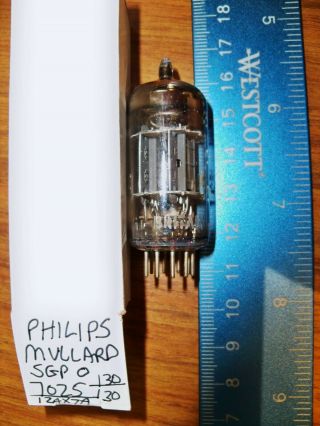 Strong PHILIPS by Mullard Short Gray Plate O Getter 7025 / 12AX7A Tube 5