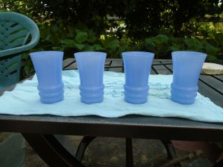 4 Blue Pastel Hazel - Atlas? Delphite? Vintage Juice Glasses Tumblers 3.  75 " Tall