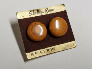 Vtg.  3 1970s Marbled Bakelite Plastic Button Large Stud Earrings Shelby Rene NOS 4