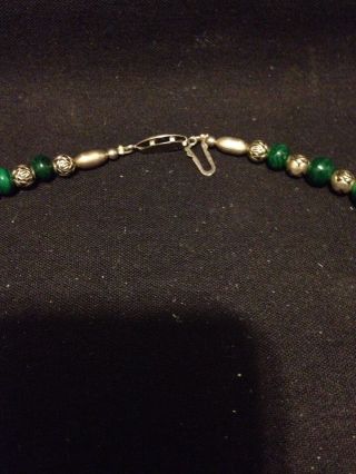Vintage Malachite and Silver Rose Beaded Necklace 26 