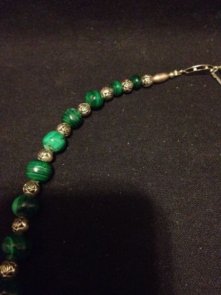 Vintage Malachite and Silver Rose Beaded Necklace 26 