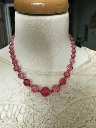 Vintage Czech Crystal Necklace With Cranberry,  Faceted Beads
